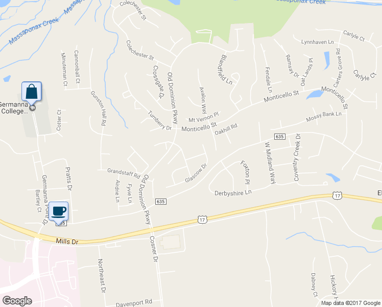 map of restaurants, bars, coffee shops, grocery stores, and more near 9217 Saint Andrews Lane in Fredericksburg