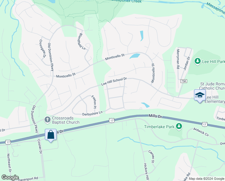 map of restaurants, bars, coffee shops, grocery stores, and more near 4100 England Town Road in Fredericksburg