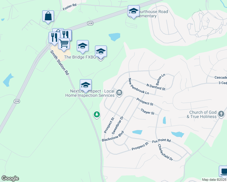 map of restaurants, bars, coffee shops, grocery stores, and more near 6321 Cranston Lane in Fredericksburg