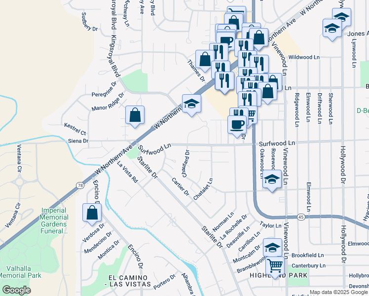 map of restaurants, bars, coffee shops, grocery stores, and more near 2103 Chautard Drive in Pueblo
