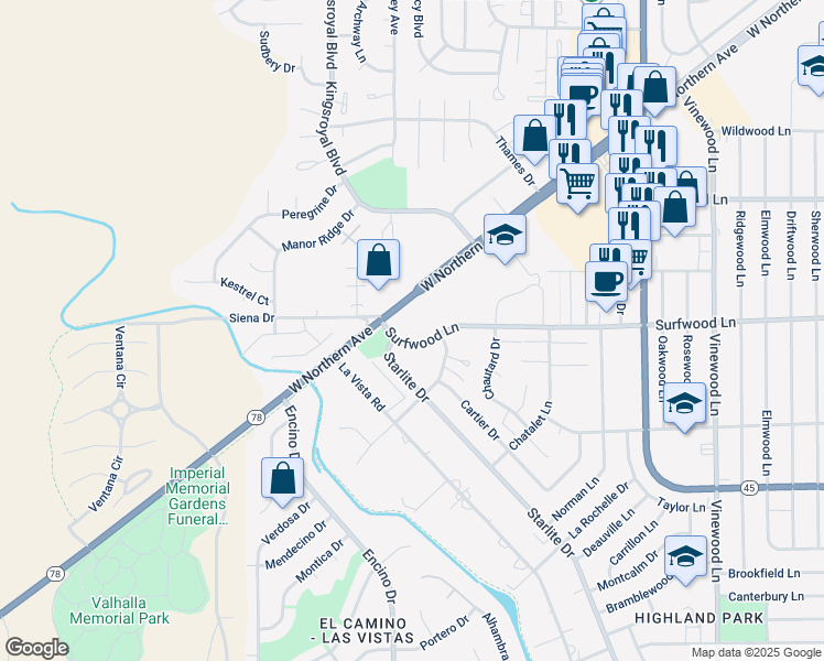 map of restaurants, bars, coffee shops, grocery stores, and more near 4723 Surfwood Lane in Pueblo