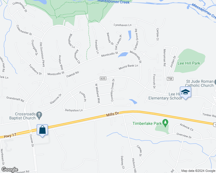 map of restaurants, bars, coffee shops, grocery stores, and more near 4010 Englandtown Road in Fredericksburg