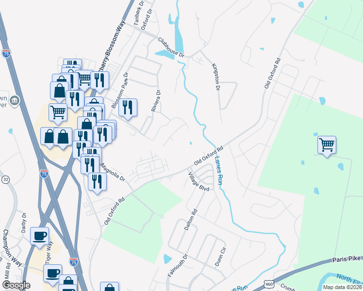map of restaurants, bars, coffee shops, grocery stores, and more near 1035 Old Oxford Road in Georgetown