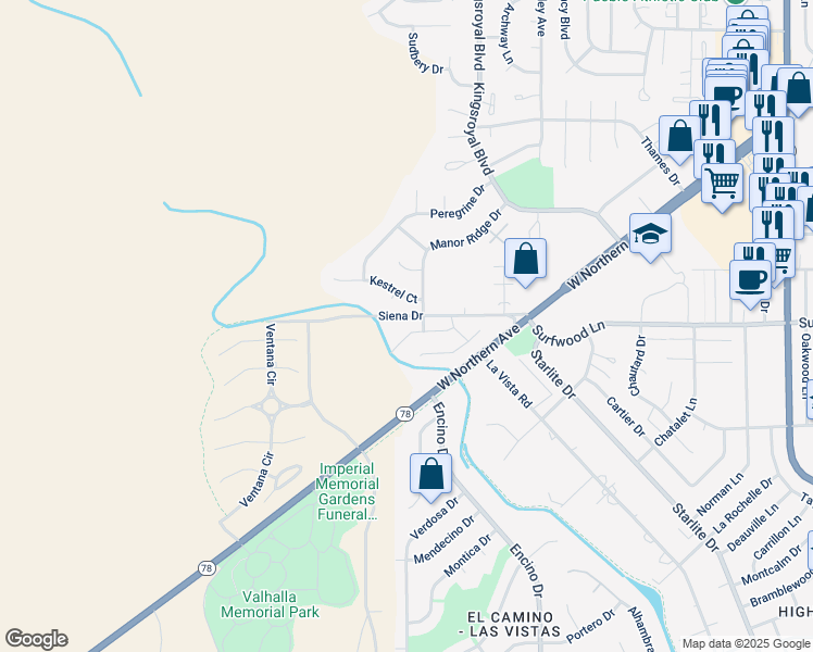 map of restaurants, bars, coffee shops, grocery stores, and more near 5335 Blue Spruce Drive in Pueblo