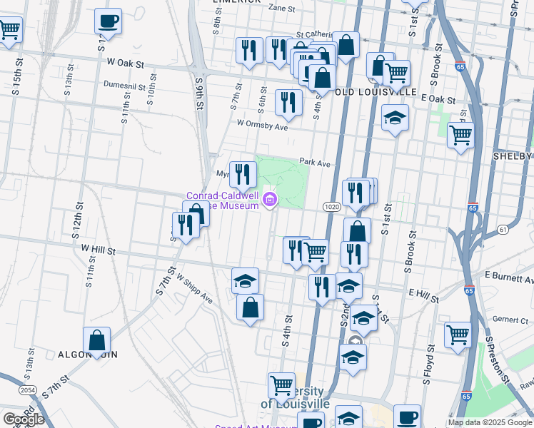 map of restaurants, bars, coffee shops, grocery stores, and more near 518 West Magnolia Avenue in Louisville