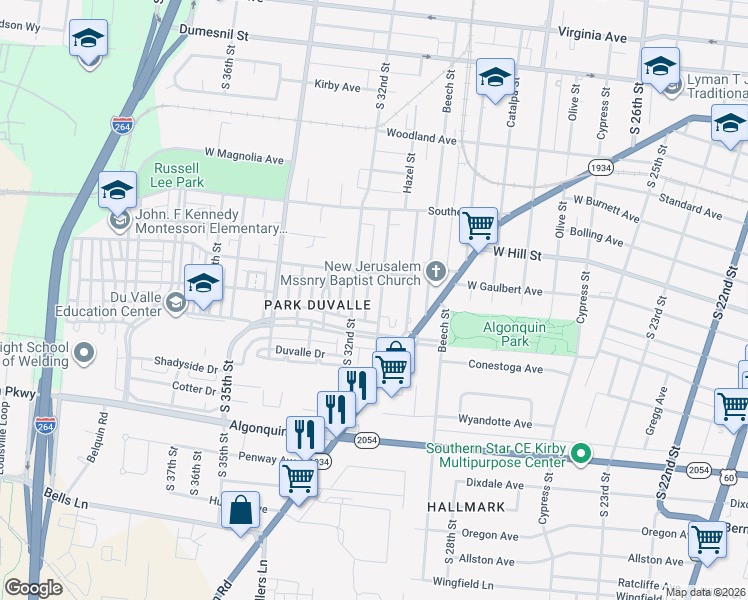 map of restaurants, bars, coffee shops, grocery stores, and more near 1614 South 31st Street in Louisville