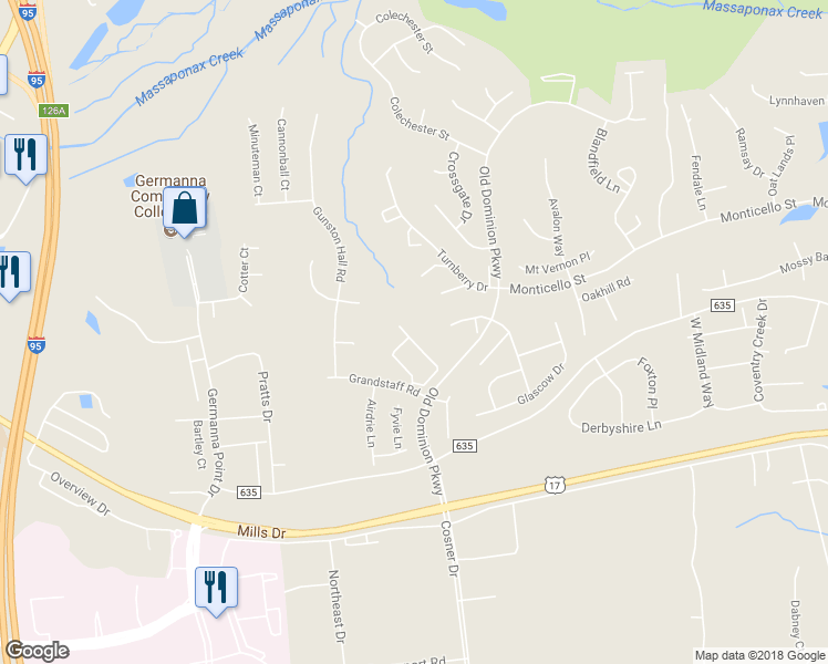 map of restaurants, bars, coffee shops, grocery stores, and more near 9818 Dominion Forest Circle in Fredericksburg