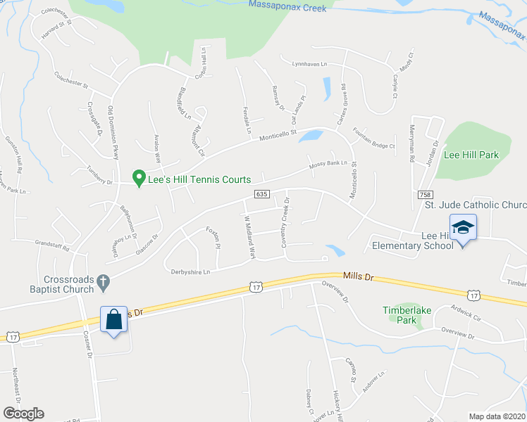 map of restaurants, bars, coffee shops, grocery stores, and more near 4005 England Town Road in Fredericksburg