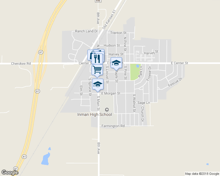 map of restaurants, bars, coffee shops, grocery stores, and more near 308 South Locust Street in Inman