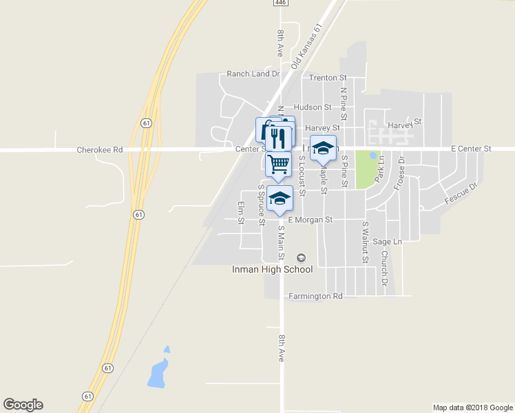 map of restaurants, bars, coffee shops, grocery stores, and more near 309 South Spruce Street in Inman