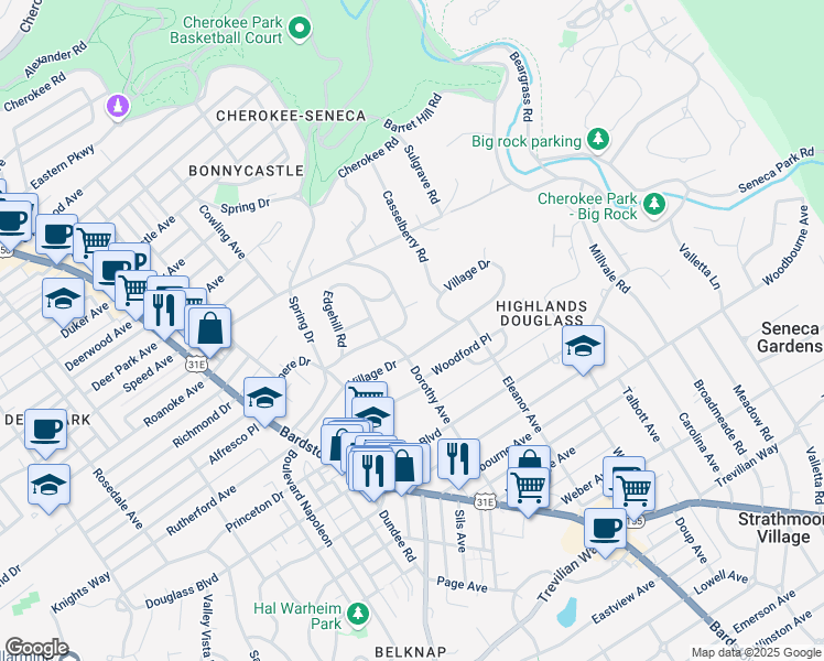 map of restaurants, bars, coffee shops, grocery stores, and more near 2208 Lauderdale Road in Louisville