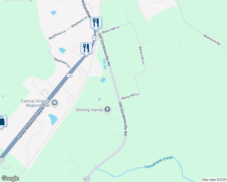 map of restaurants, bars, coffee shops, grocery stores, and more near 13018 Old Gordonsville Road in Orange