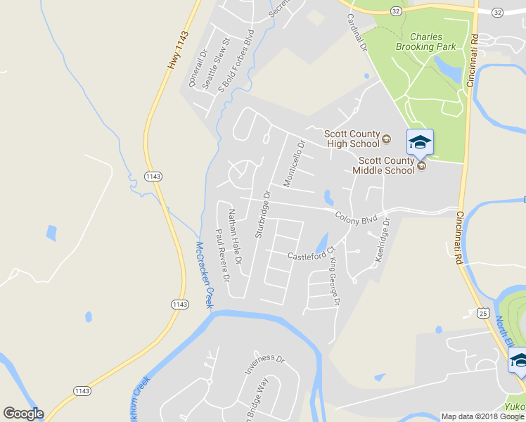 map of restaurants, bars, coffee shops, grocery stores, and more near 205 Sturbridge Drive in Georgetown