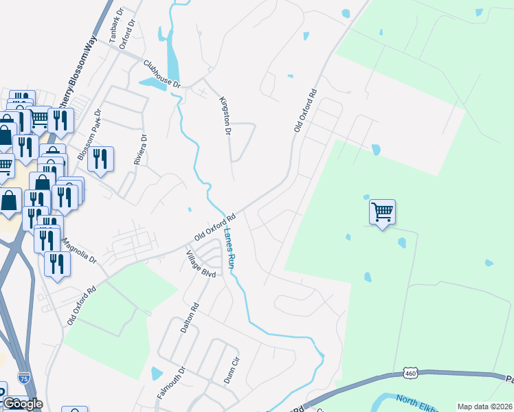 map of restaurants, bars, coffee shops, grocery stores, and more near 883 Old Oxford Road in Georgetown