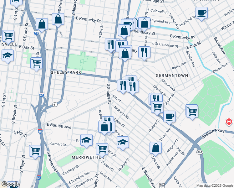 map of restaurants, bars, coffee shops, grocery stores, and more near 946 Goss Avenue in Louisville