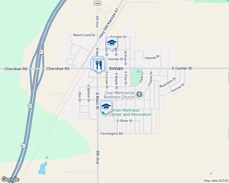 map of restaurants, bars, coffee shops, grocery stores, and more near 310 South Maple Street in Inman