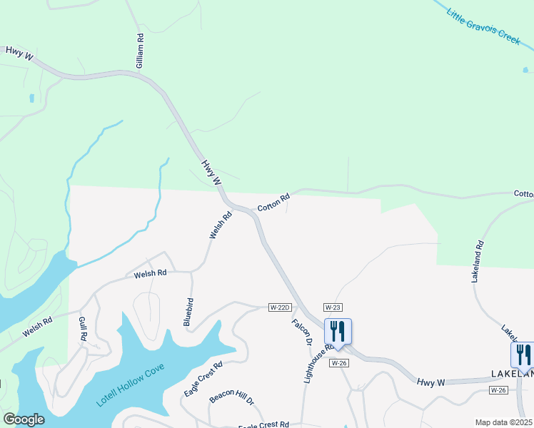map of restaurants, bars, coffee shops, grocery stores, and more near 6 Cotton Road in Lake Ozark