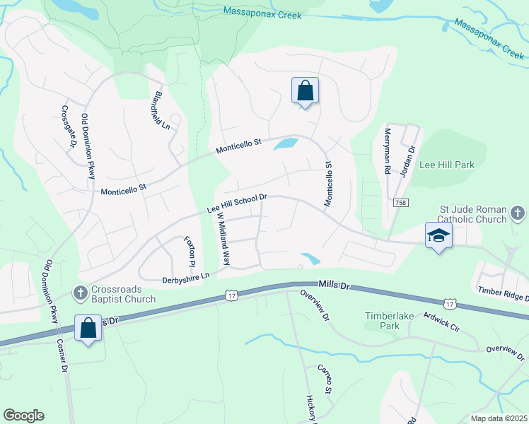 map of restaurants, bars, coffee shops, grocery stores, and more near 4007 Satire Court in Fredericksburg