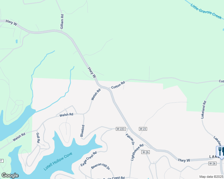 map of restaurants, bars, coffee shops, grocery stores, and more near 6 Cotton Road in Lake Ozark