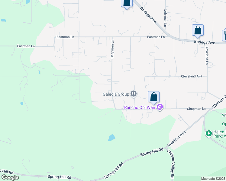 map of restaurants, bars, coffee shops, grocery stores, and more near 1502 Chapman Lane in Petaluma