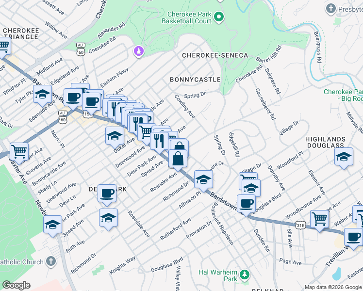 map of restaurants, bars, coffee shops, grocery stores, and more near 2034 Speed Avenue in Louisville