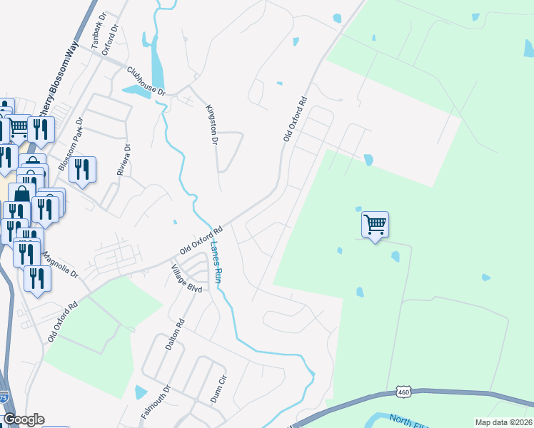 map of restaurants, bars, coffee shops, grocery stores, and more near 860 Old Oxford Road in Georgetown