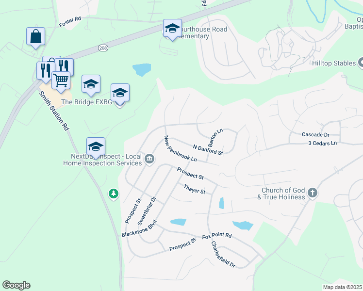 map of restaurants, bars, coffee shops, grocery stores, and more near 6212 North Danford Street in Fredericksburg