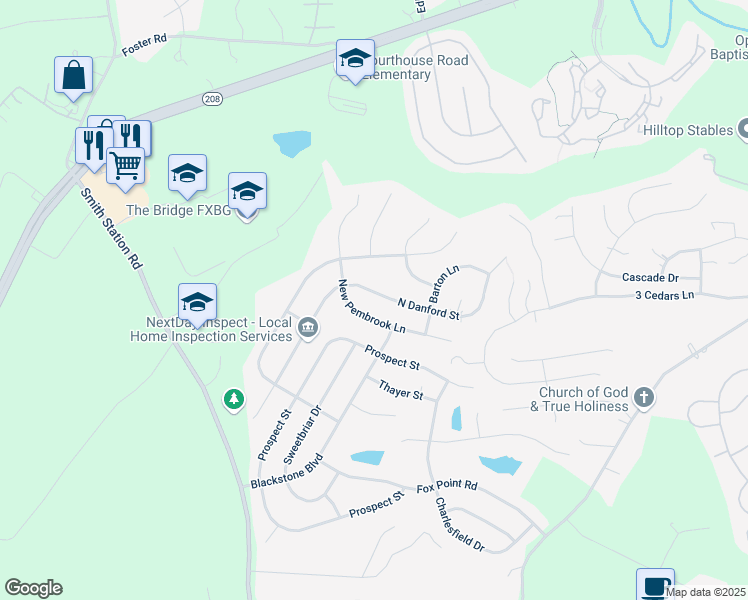 map of restaurants, bars, coffee shops, grocery stores, and more near 6212 North Danford Street in Fredericksburg