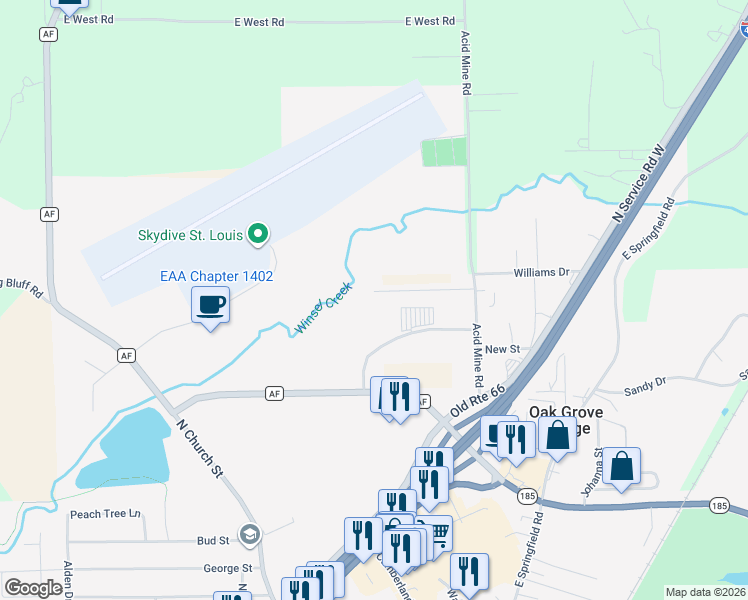 map of restaurants, bars, coffee shops, grocery stores, and more near 478 Del Ridge Drive in Sullivan
