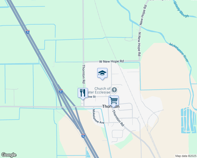 map of restaurants, bars, coffee shops, grocery stores, and more near 26960 Thornton Road in Acampo