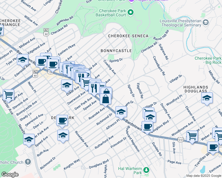 map of restaurants, bars, coffee shops, grocery stores, and more near 2034 Speed Avenue in Louisville