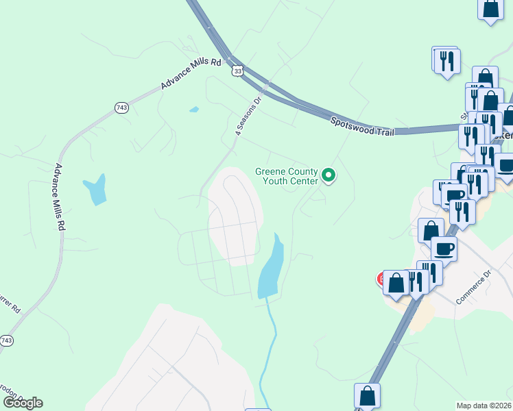 map of restaurants, bars, coffee shops, grocery stores, and more near 674-704 Mistland Trail in Ruckersville