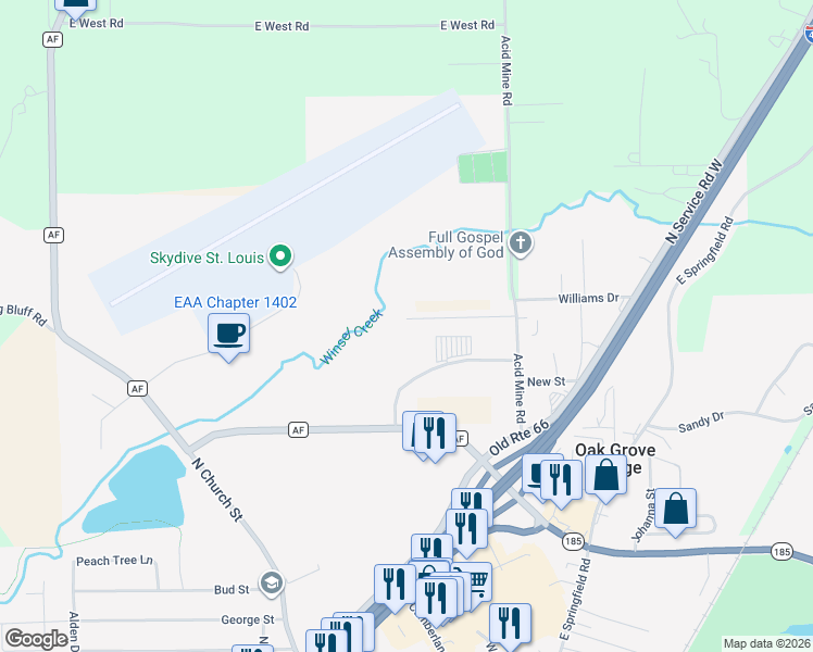 map of restaurants, bars, coffee shops, grocery stores, and more near 478 Del Ridge Drive in Sullivan