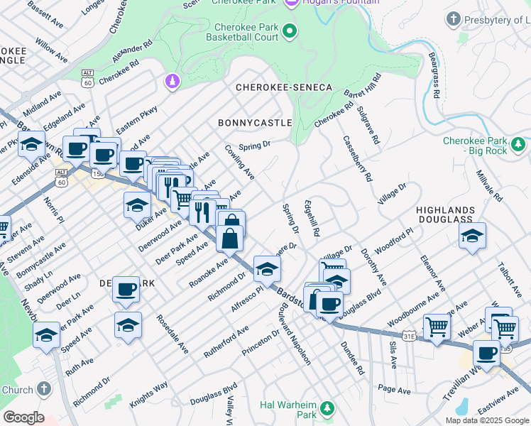 map of restaurants, bars, coffee shops, grocery stores, and more near 2115 Kenilworth Place in Louisville