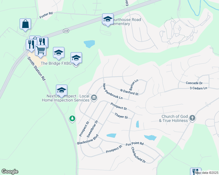 map of restaurants, bars, coffee shops, grocery stores, and more near 6216 North Danford Street in Fredericksburg
