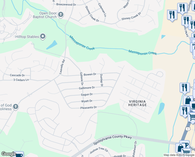 map of restaurants, bars, coffee shops, grocery stores, and more near 217 Patterson Avenue in Fredericksburg