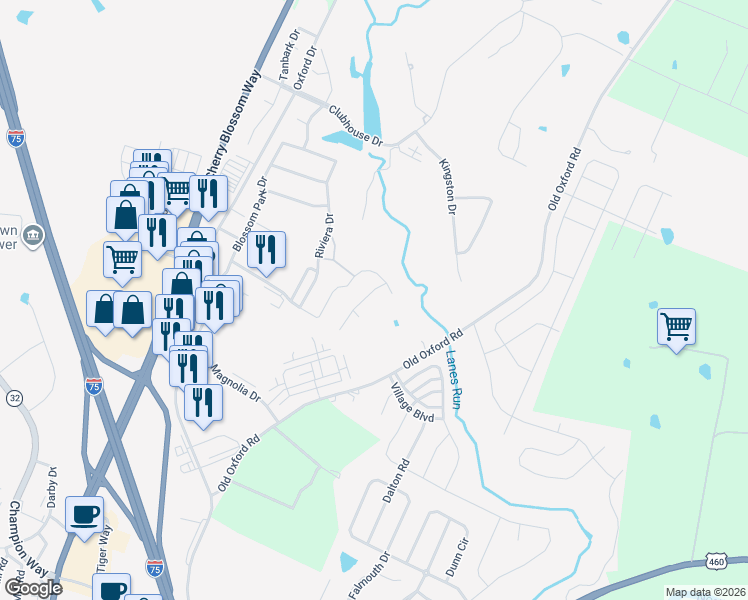 map of restaurants, bars, coffee shops, grocery stores, and more near 244 Ikebana Drive in Georgetown