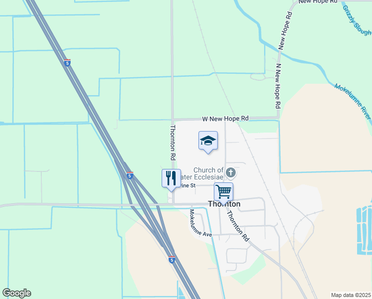 map of restaurants, bars, coffee shops, grocery stores, and more near 26960 Thornton Road in Acampo