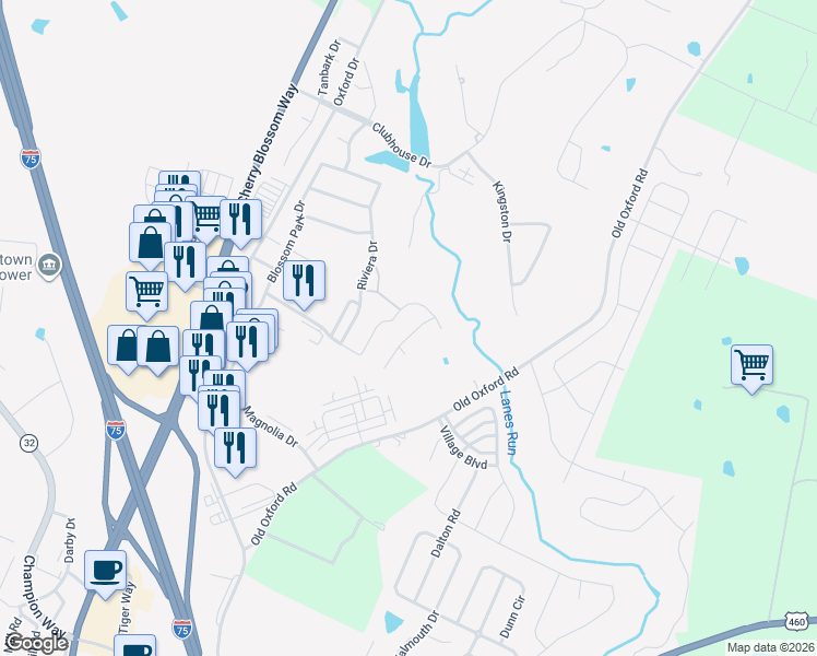 map of restaurants, bars, coffee shops, grocery stores, and more near 244 Ikebana Drive in Georgetown