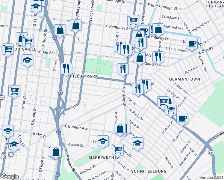 map of restaurants, bars, coffee shops, grocery stores, and more near 704 East Ormsby Avenue in Louisville