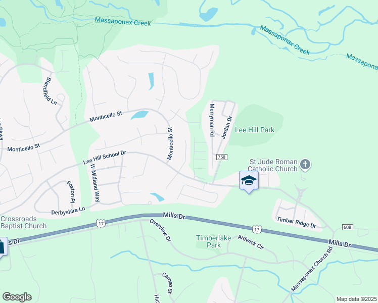 map of restaurants, bars, coffee shops, grocery stores, and more near 9913 Holland Meadows Court in Fredericksburg