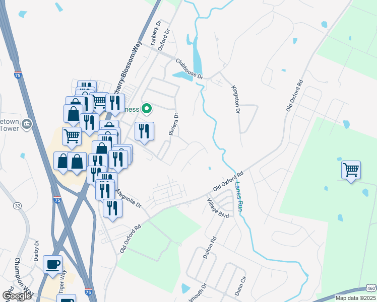 map of restaurants, bars, coffee shops, grocery stores, and more near 244 Ikebana Drive in Georgetown