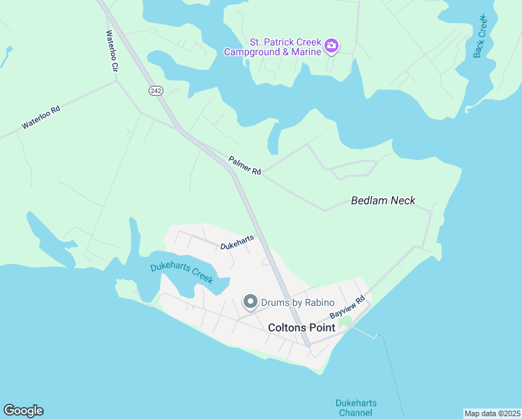 map of restaurants, bars, coffee shops, grocery stores, and more near 20410 Colton Point Road in Coltons Point
