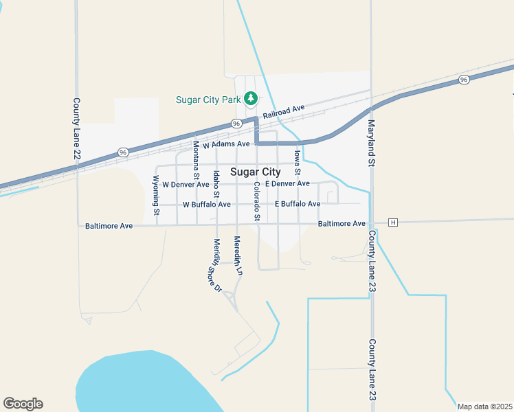map of restaurants, bars, coffee shops, grocery stores, and more near 101-199 West Buffalo Avenue in Sugar City