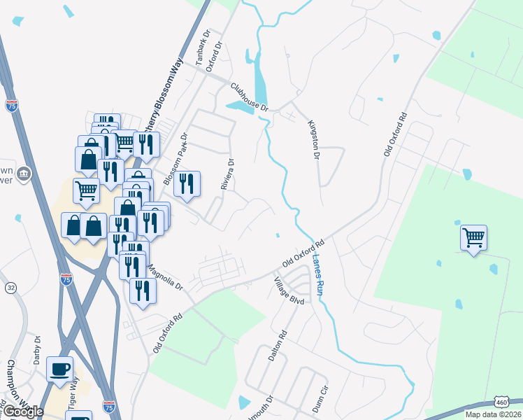 map of restaurants, bars, coffee shops, grocery stores, and more near 244 Ikebana Drive in Georgetown