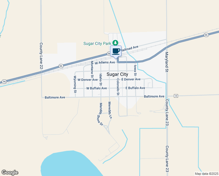 map of restaurants, bars, coffee shops, grocery stores, and more near 199 West Buffalo Avenue in Sugar City