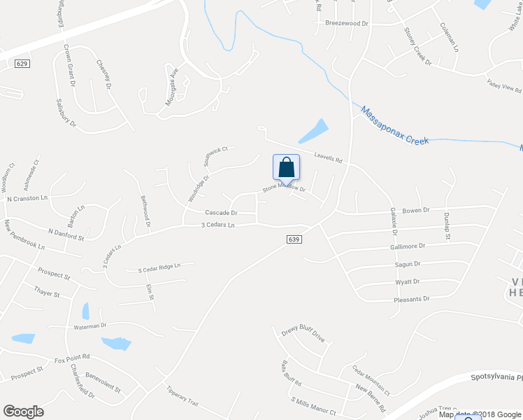 map of restaurants, bars, coffee shops, grocery stores, and more near 9905 Millstone Drive in Fredericksburg
