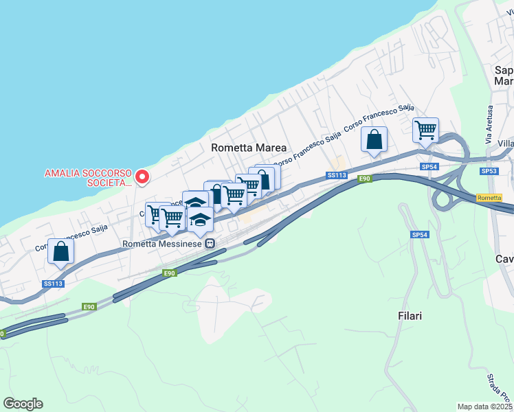 map of restaurants, bars, coffee shops, grocery stores, and more near 4 Via Dott. Valerio Violi in Rometta Marea
