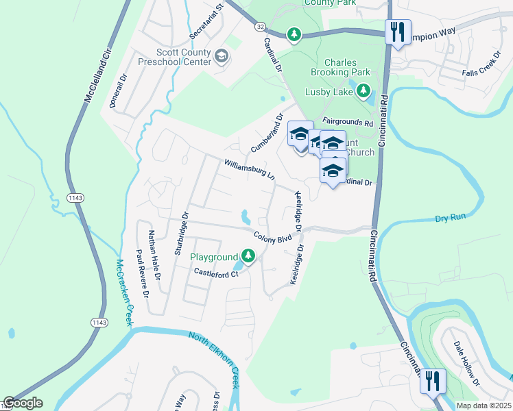 map of restaurants, bars, coffee shops, grocery stores, and more near 111 Westview Court in Georgetown