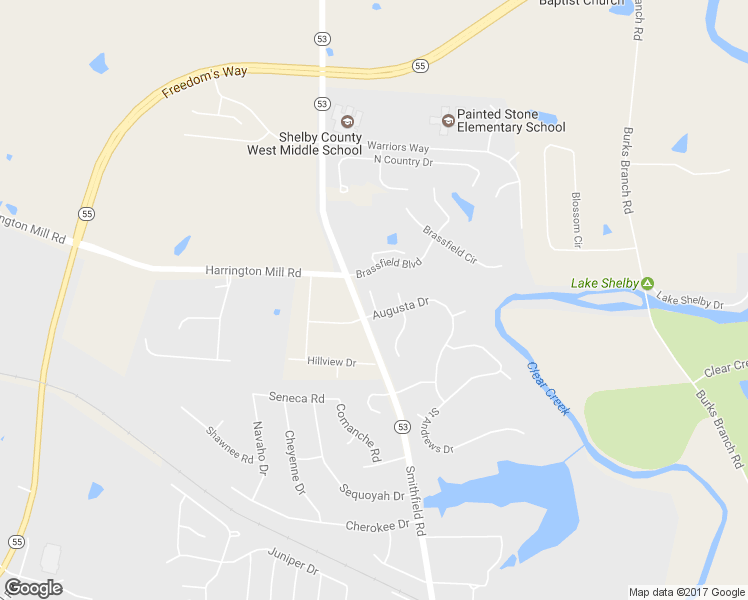 map of restaurants, bars, coffee shops, grocery stores, and more near 1260 Pebble Drive in Shelbyville
